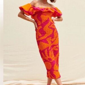 Saylor Orange and Pink Off-Shoulder Dress - Never worn, SMALL